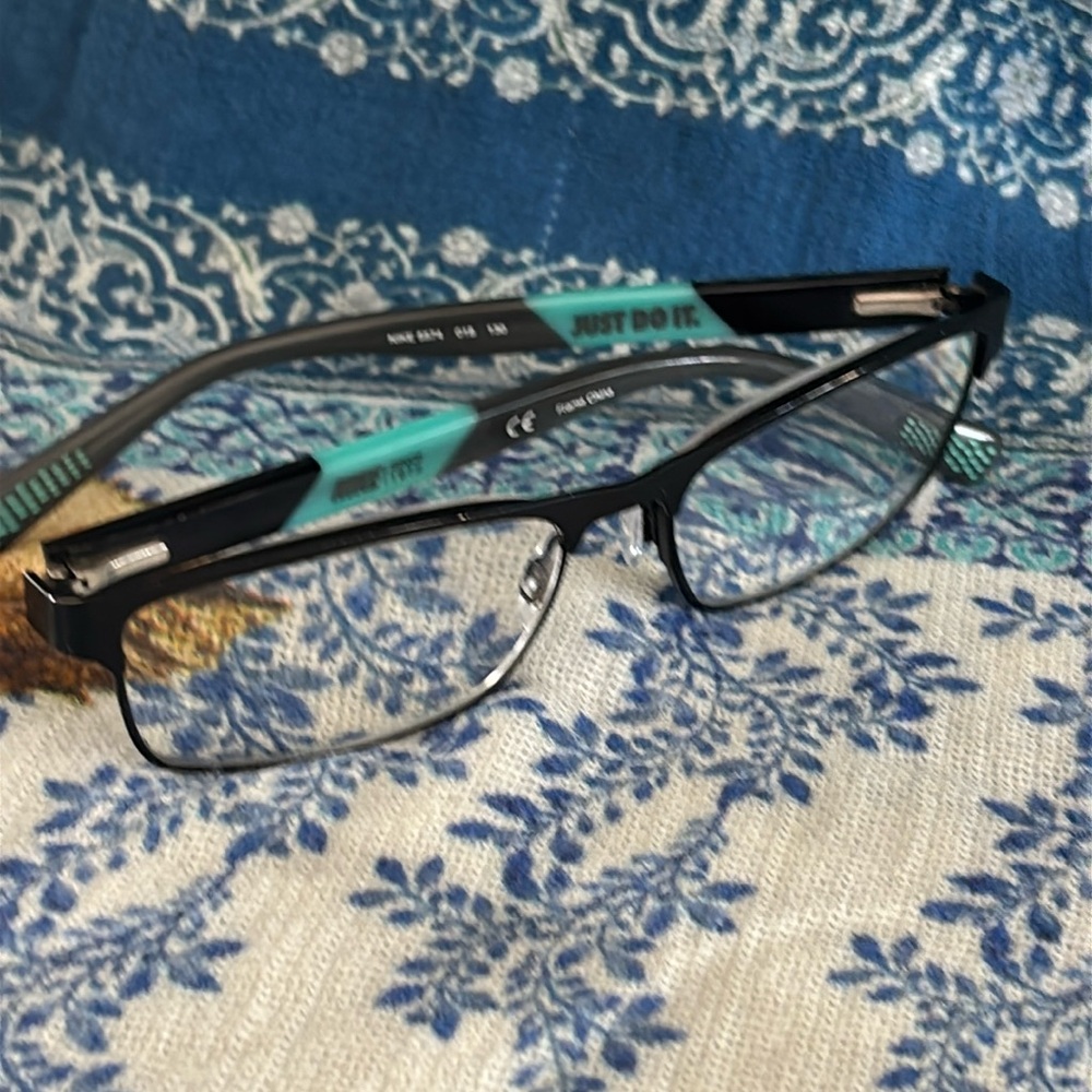 Nike Eyeglasses Frames Childs Nike 5574 Satin Black Hyper Jade Rectangular